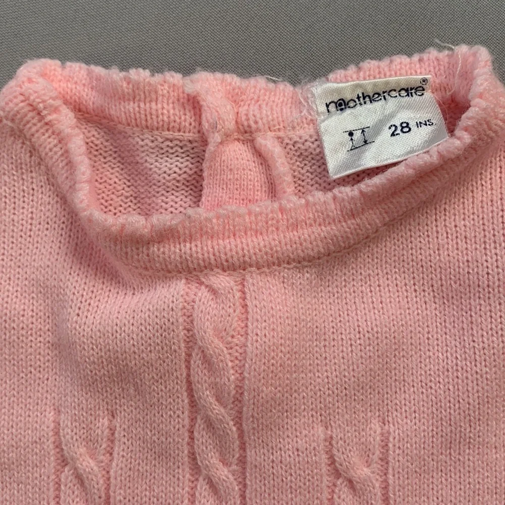 Vintage 70s Mothercare Pink Knit Embroidered Duck Sweater Set 12 Months
